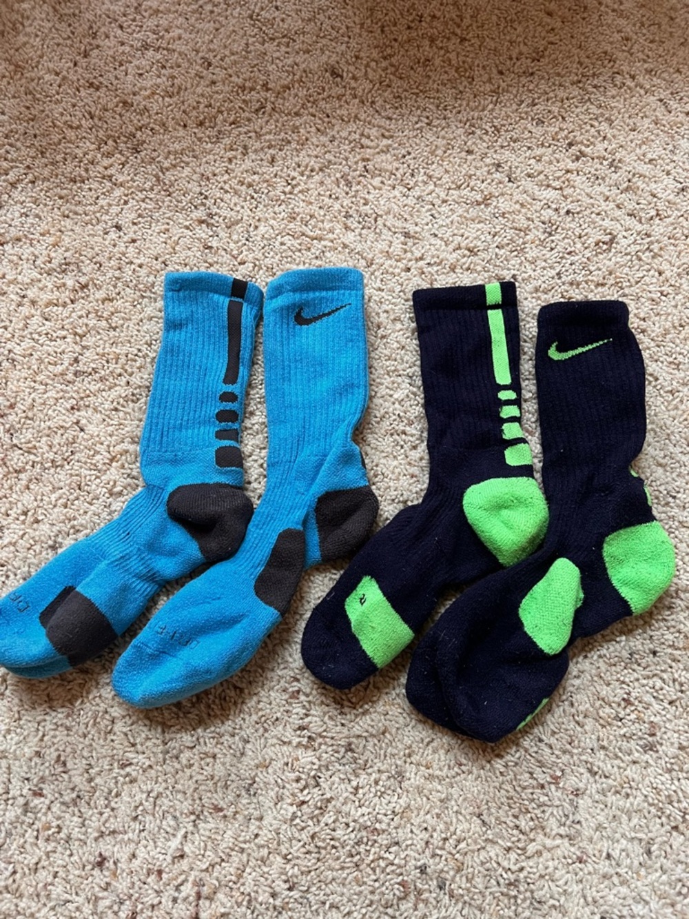 Nike Crew Athletic Socks - Blue & Black; Navy & Green - 2 Pair